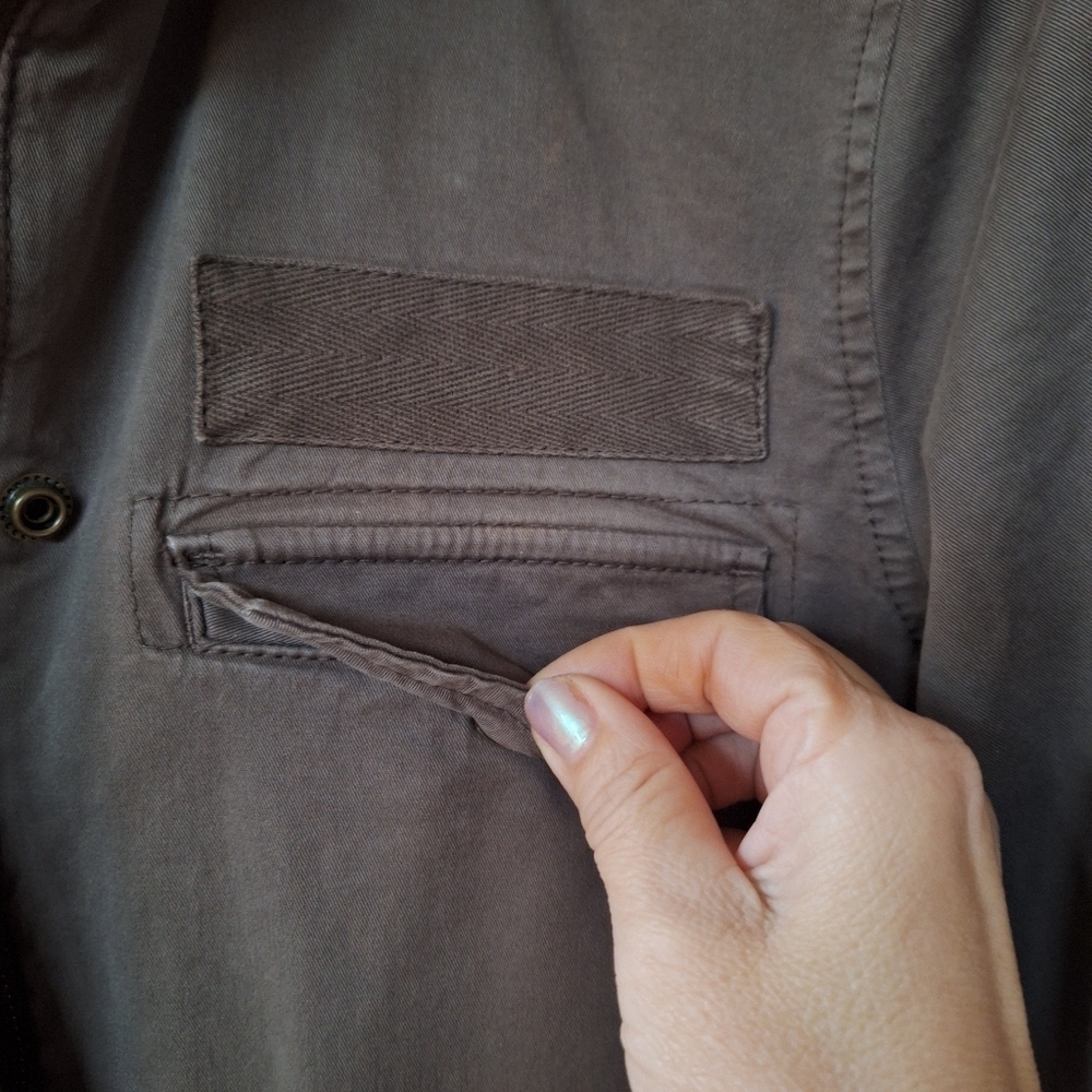 Hinge Womens Brown Utility Jacket. Zip Snap Closure Pockets Size S - Picture 3 of 9